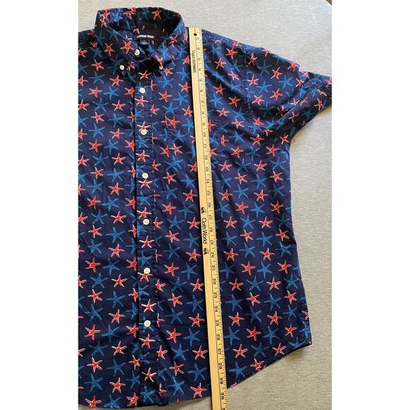 Lands End Button Down Shirt Mens L 16-16 1/2 Red White Blue Starfish shortslve - Picture 9 of 9